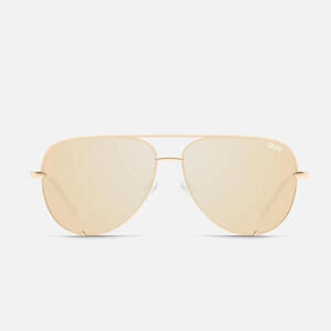 Quay High Key Mini Polarized Classic Aviator Sunglasses Gold Wire Frame